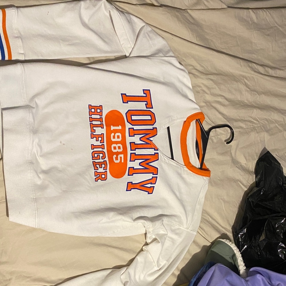 Tommy Hilfiger White Sweatshirt with Orange and Blue Details